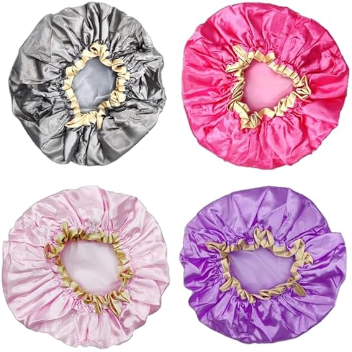 TYAGY Double Layer Satin Silk Hair Bonnet Waterproof Shower Cap With Scrunchies, Satin Hair Wrap (Free Size, Multicolor, Pack of 1) - Image 1